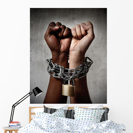 black and white ethnicity hands locked in racial understanding Wall Mural
