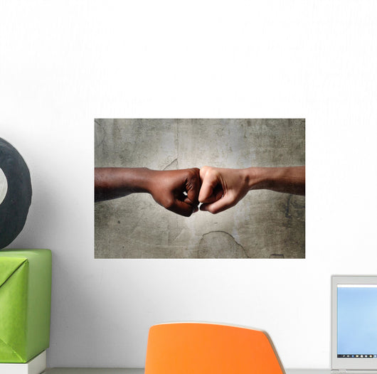 black African American ethnic fist vs white Caucasian Wall Mural