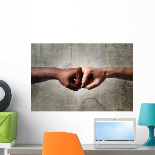 black African American ethnic fist vs white Caucasian Wall Mural