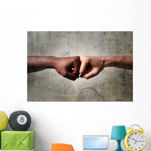 black African American ethnic fist vs white Caucasian Wall Mural