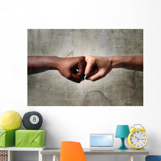black African American ethnic fist vs white Caucasian Wall Mural
