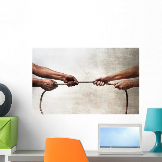black ethnicity hands pulling rope against white Caucasian race Wall Mural