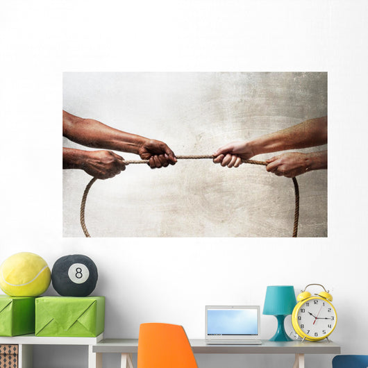 black ethnicity hands pulling rope against white Caucasian race Wall Mural