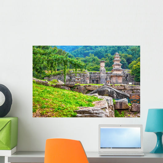 Big Buddha statue with stone monument in Korea Wall Mural