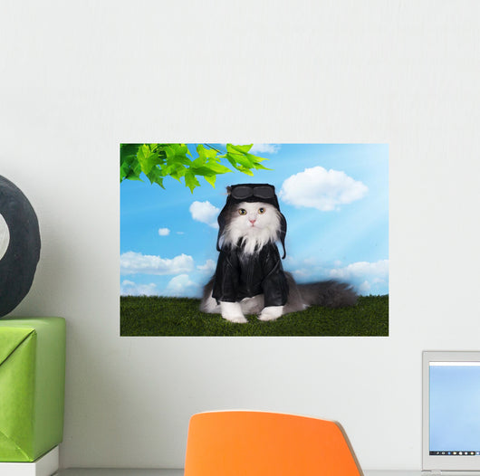 Cat In A Suit Against The Sky Pilot Wall Decal 2
