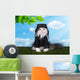 cat in a suit against the sky pilot Wall Mural