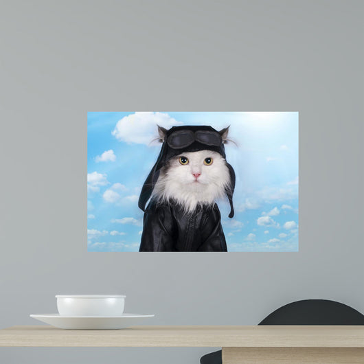 cat in a suit against the sky pilot Wall Mural