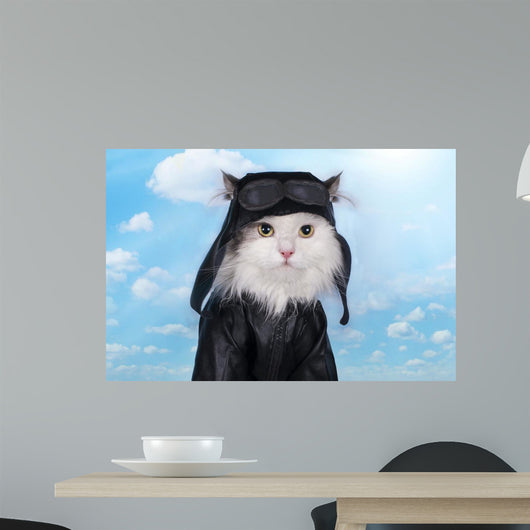 cat in a suit against the sky pilot Wall Mural