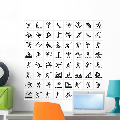 Sport Symbols Wall Decal shown on a wall
