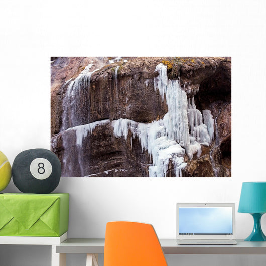 Frozen Chegem waterfalls in winter. Russia Wall Mural