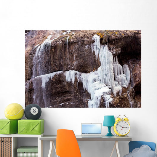 Frozen Chegem waterfalls in winter. Russia Wall Mural