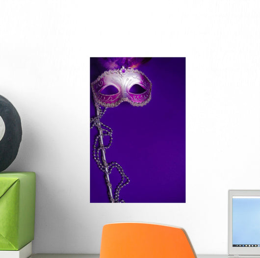 Purple Mardi-Gras or Venetian mask on purple background Wall Mural