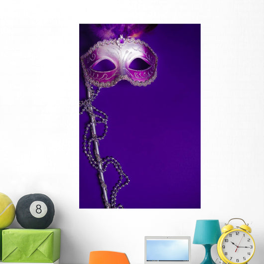 Purple Mardi-Gras or Venetian mask on purple background Wall Mural
