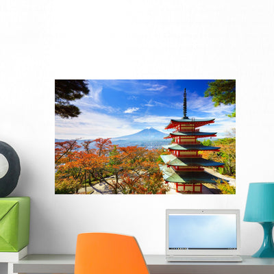 Mt. Fuji With Chureito Pagoda, Fujiyoshida, Japan Wall Decal shown on a wall