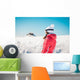 Woman explorer skier looking the snowy horizon Wall Mural