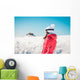Woman explorer skier looking the snowy horizon Wall Mural