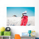 Woman explorer skier looking the snowy horizon Wall Mural