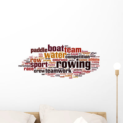 Rowing Word Cloud Wall Decal shown on a wall