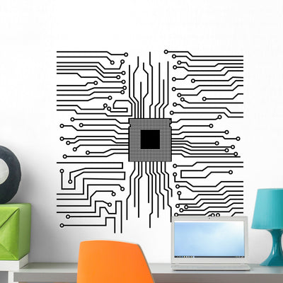 Circuit Board Cpu Wall Decal shown on a wall