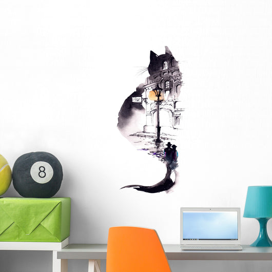 City Night Cat Wall Decal