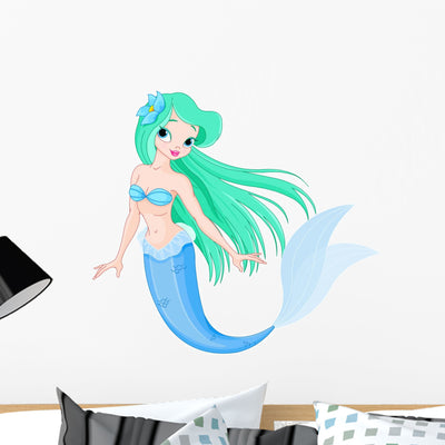 Beautiful Mermaid Wall Decal shown on a wall