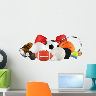 Sport Equipment Wall Decal shown on a wall