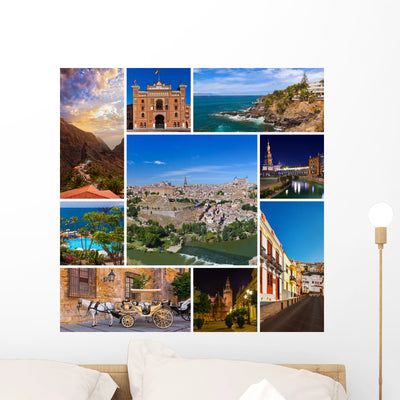 Collage Spain Images Wall Decal shown on a wall