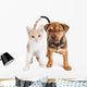 Puppy and Kitten Standing Together Wall Decal