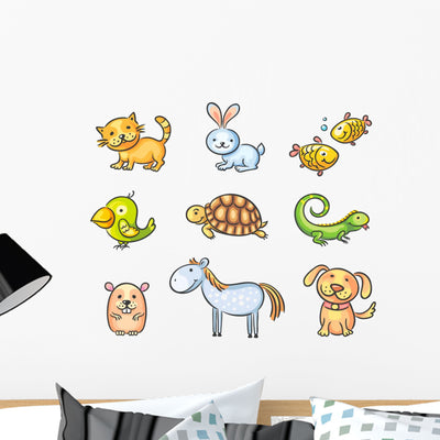 Cartoon Pet Animals Wall Decal shown on a wall
