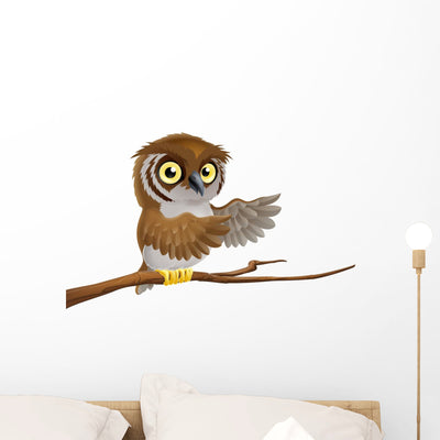 Cartoon Owl Branch Wall Decal shown on a wall