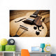 vintage jazz guitar on wood Wall Mural