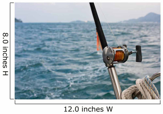 Fishing rod and reel on a boat Wall Mural