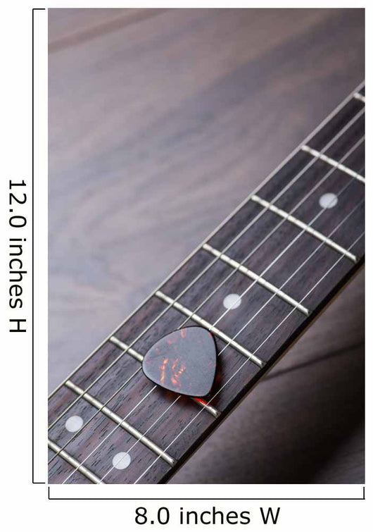 Guitar frets with strings and mediator on dark brown surface Wall Mural