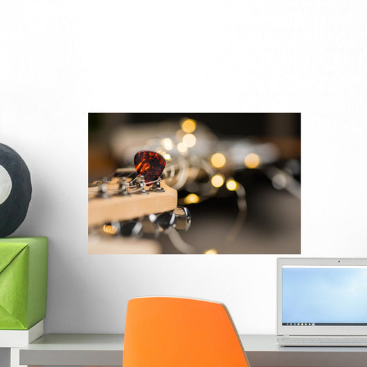 Guitar frets with mediator, strings and lights Wall Mural