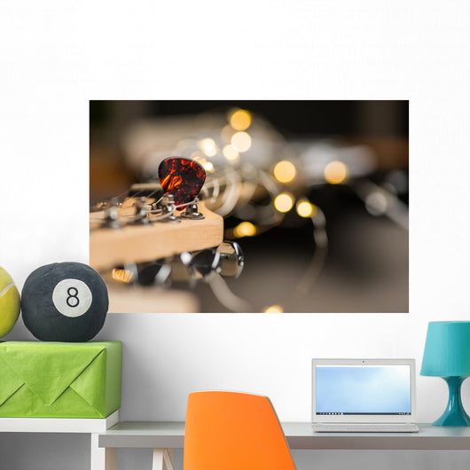 Guitar frets with mediator, strings and lights Wall Mural