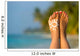Woman foot with sun-shaped sun cream in the tropical beach Wall Mural
