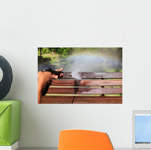 Wooden cleaning with high pressure water jet Wall Mural