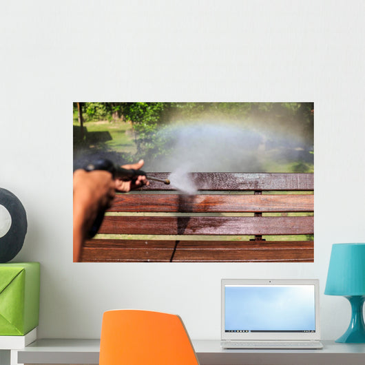 Wooden cleaning with high pressure water jet Wall Mural