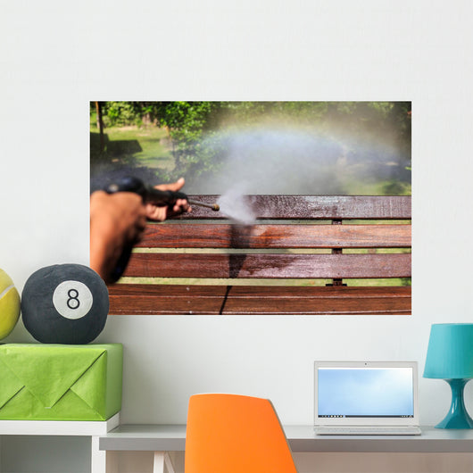 Wooden cleaning with high pressure water jet Wall Mural
