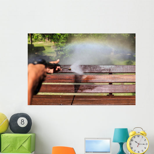 Wooden cleaning with high pressure water jet Wall Mural