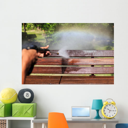 Wooden cleaning with high pressure water jet Wall Mural
