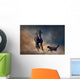 Beautiful black stallion with dog in desert Wall Mural