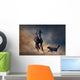Beautiful black stallion with dog in desert Wall Mural
