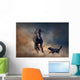 Beautiful black stallion with dog in desert Wall Mural