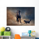 Beautiful black stallion with dog in desert Wall Mural