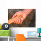 Father's hand lead his child son in summer forest nature  Wall Mural