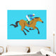 jockey riding race horse number 9, Vector illustration Wall Mural