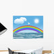 white dove flying to sun with olive leaf rainbow clouds Wall Mural