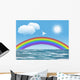 white dove flying to sun with olive leaf rainbow clouds Wall Mural