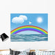 white dove flying to sun with olive leaf rainbow clouds Wall Mural